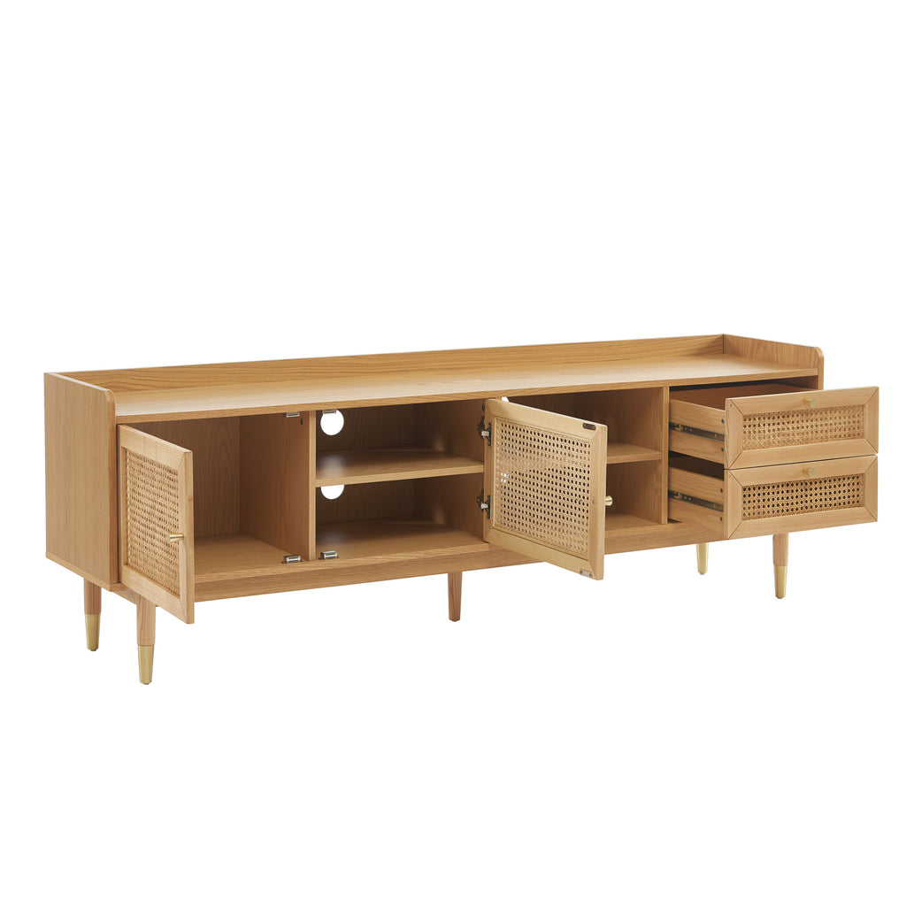 Leon TV Unit - Oak Veneer and Rattan Caning