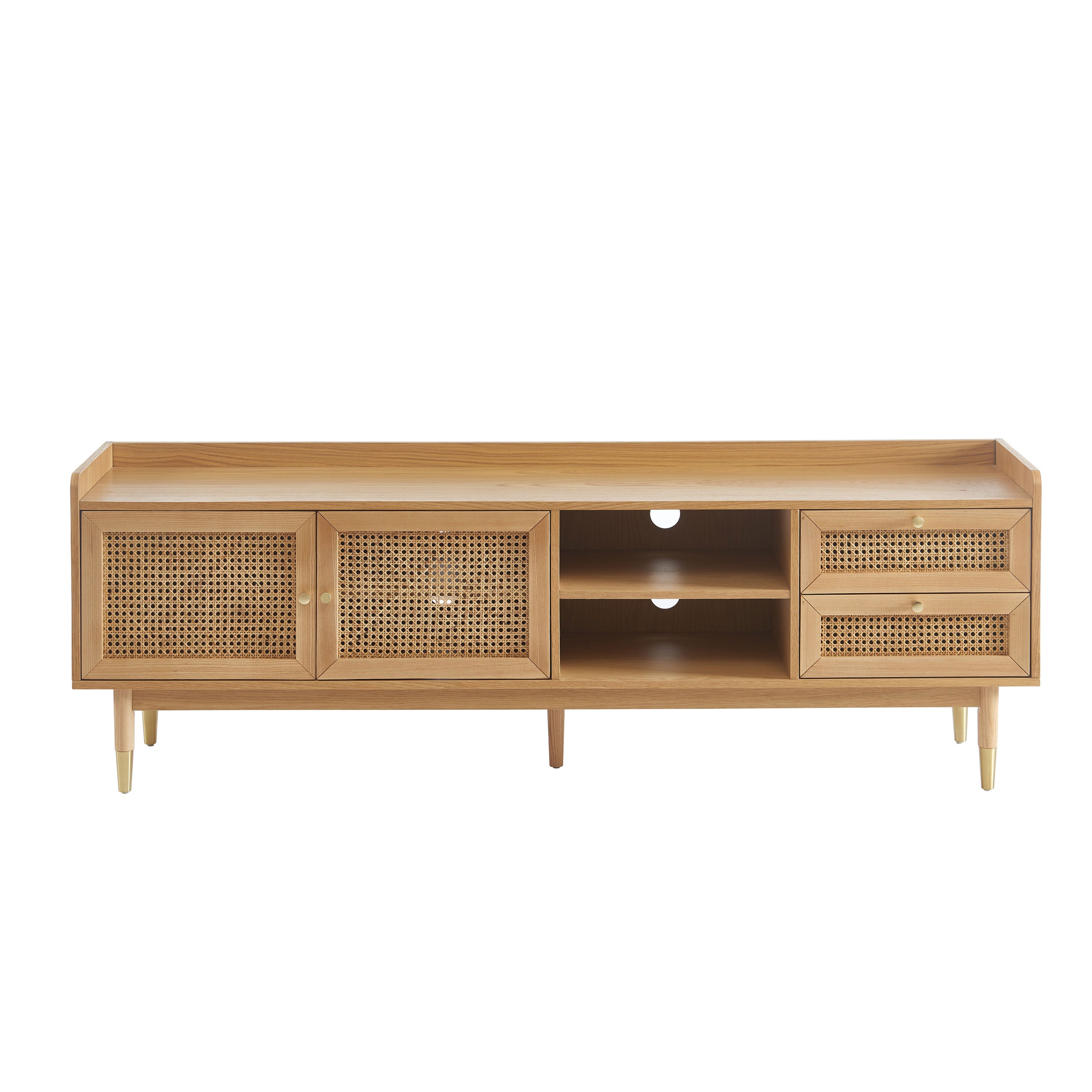 Leon TV Unit - Oak Veneer and Rattan Caning
