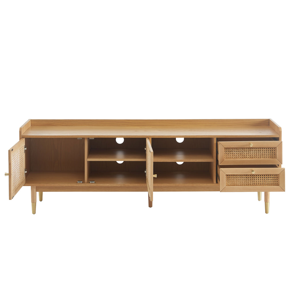 Leon TV Unit - Oak Veneer and Rattan Caning