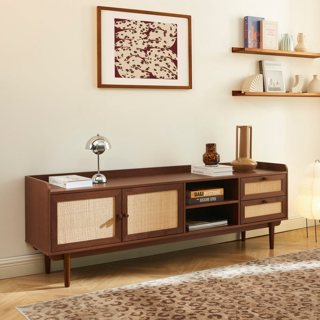 Leon - Mueble de Televisión - Nogal y Rejilla de Caña