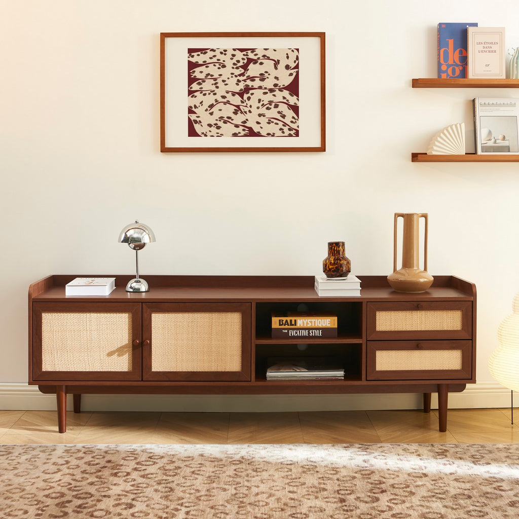 Leon - Mueble de Televisión - Nogal y Rejilla de Caña