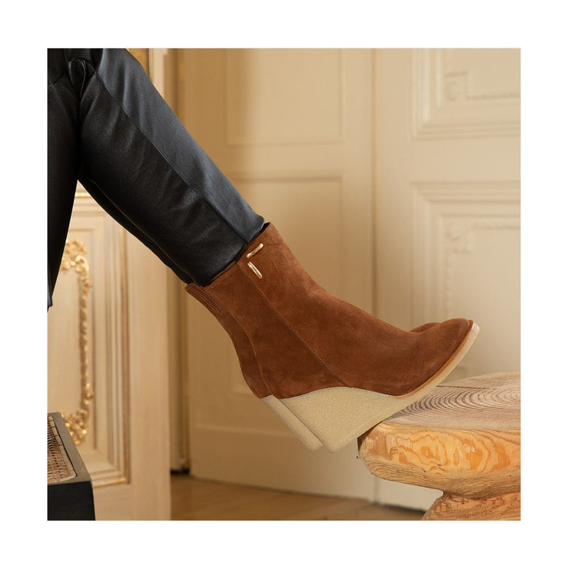 Bottines Compensées Ann Tuil Leone - Velours Camel