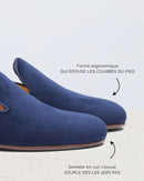 Slipper Léonie - Velours Bleu - Semelle Cuir - Femme