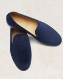 Slipper Léonie - Velours Bleu - Semelle Cuir - Femme