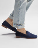 Slipper Léonie - Velours Bleu - Semelle Cuir - Femme