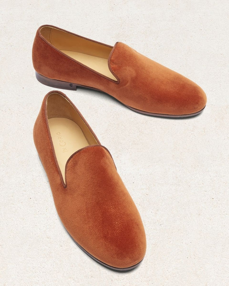 Slipper Léonie - Velours Orange - Semelle Cuir - Femme