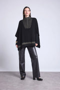 Leonor Zipped High Collar Poncho - Black And Gold - Women
