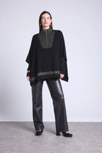 Leonor Zipped High Collar Poncho - Black And Gold - Women