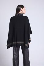 Leonor Zipped High Collar Poncho - Black And Gold - Women