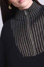 Leonor Zipped High Collar Poncho - Black And Gold - Women