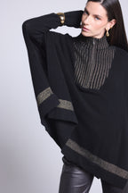 Leonor Zipped High Collar Poncho - Black And Gold - Women