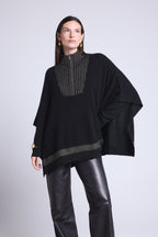 Leonor Zipped High Collar Poncho - Black And Gold - Women