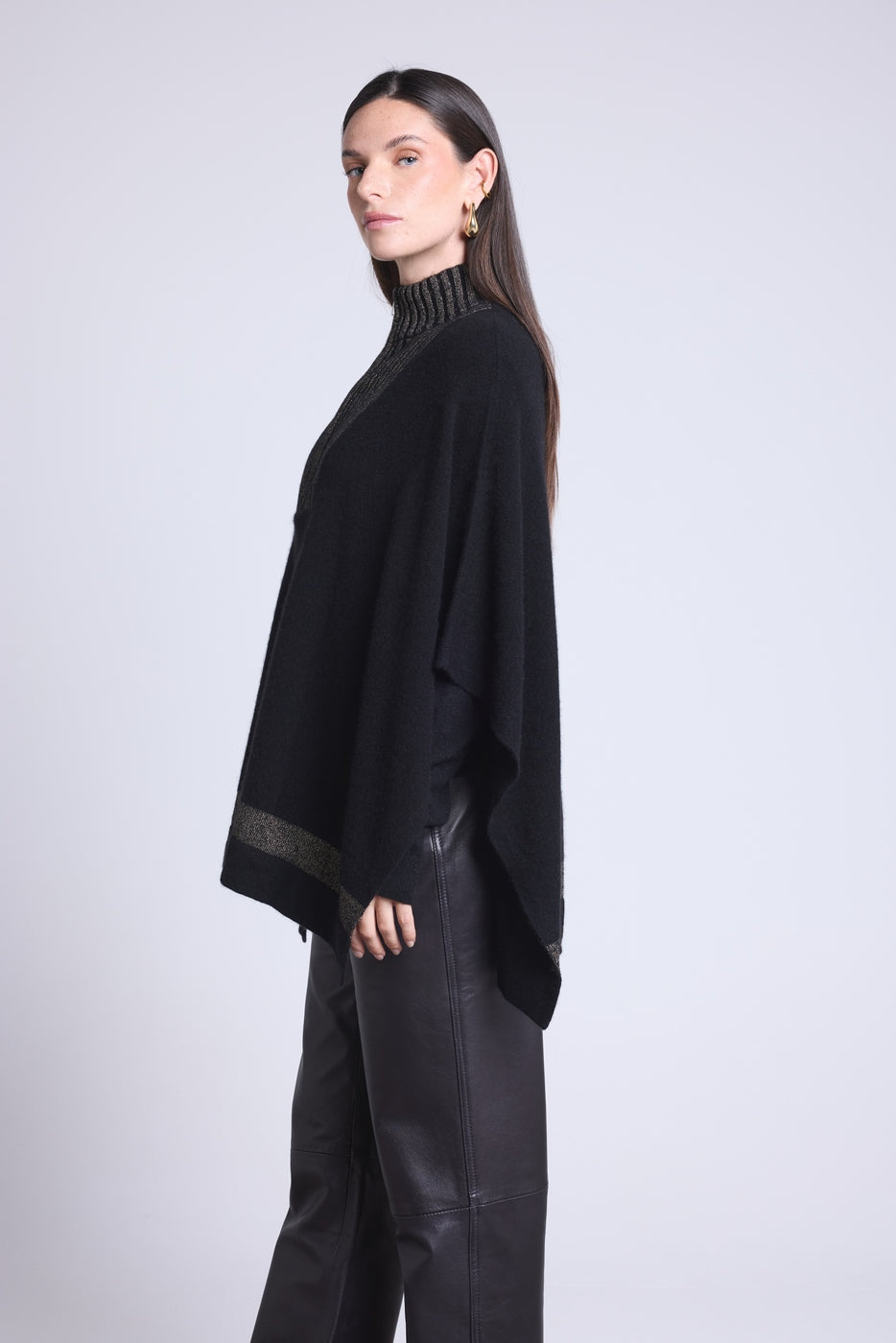 Leonor Zipped High Collar Poncho - Black And Gold - Women