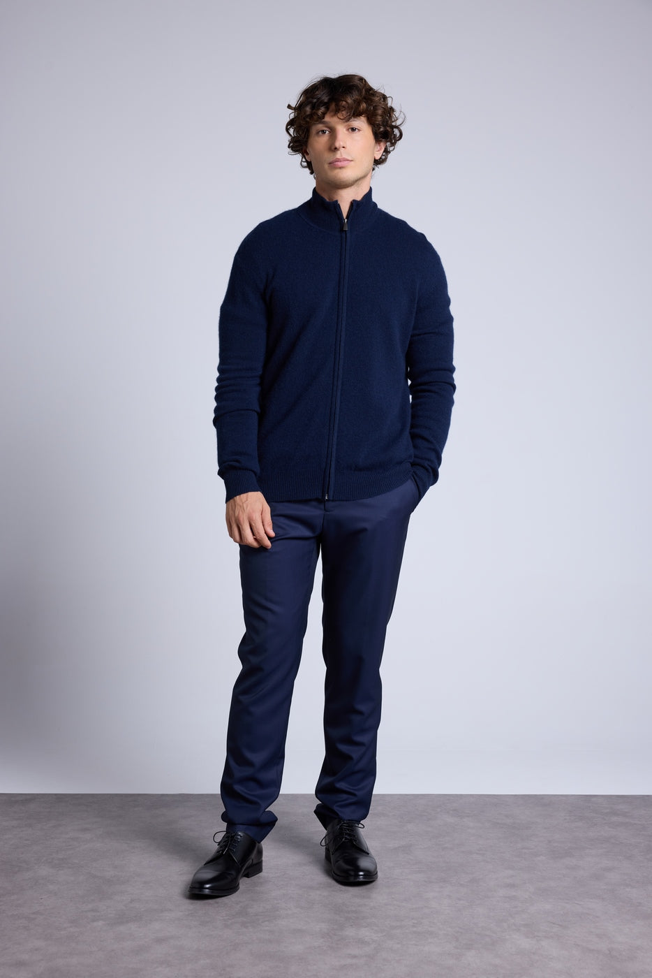 Cárdigan con cremallera y cuello alto Leo - Azul marino - Hombre