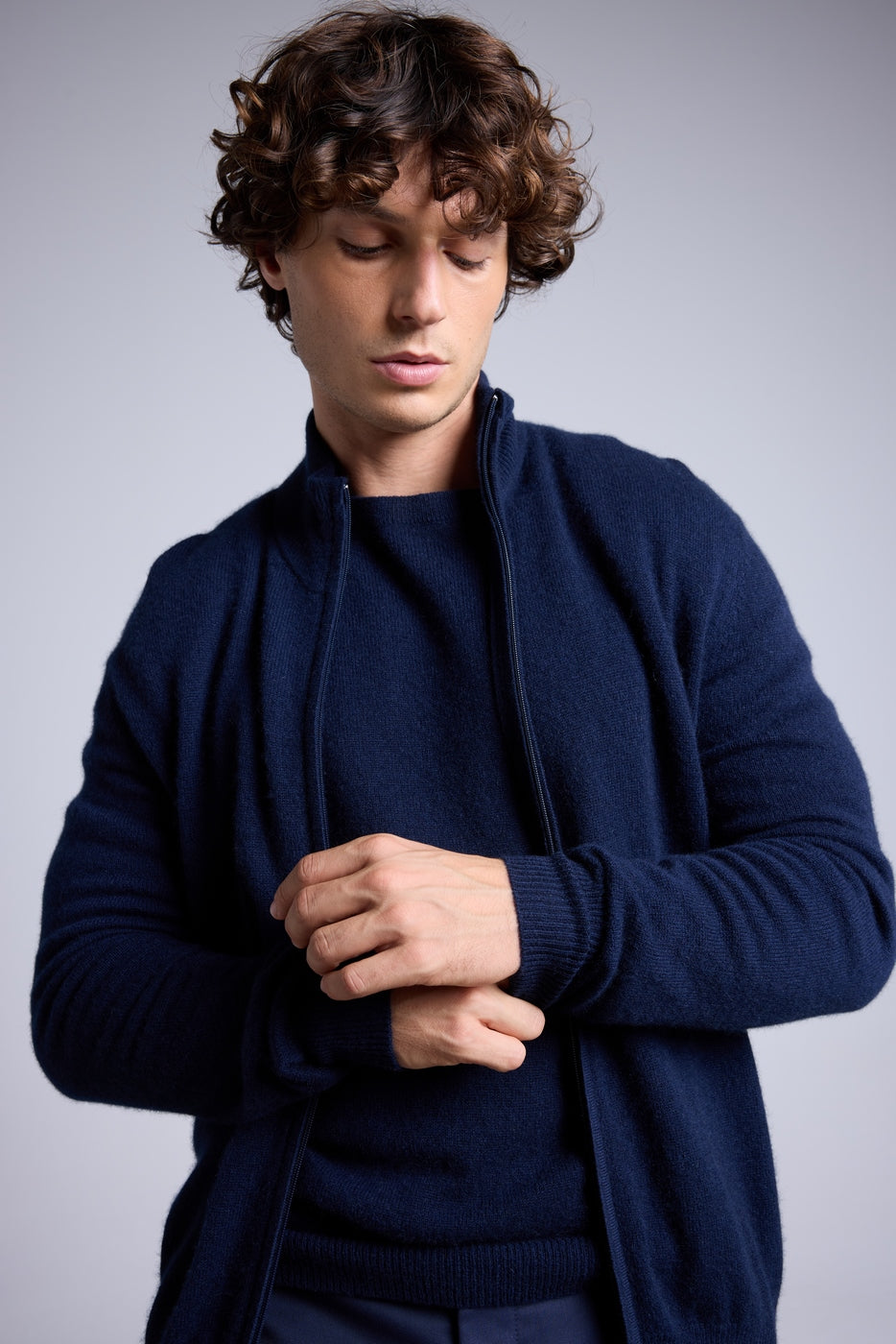 Cárdigan con cremallera y cuello alto Leo - Azul marino - Hombre