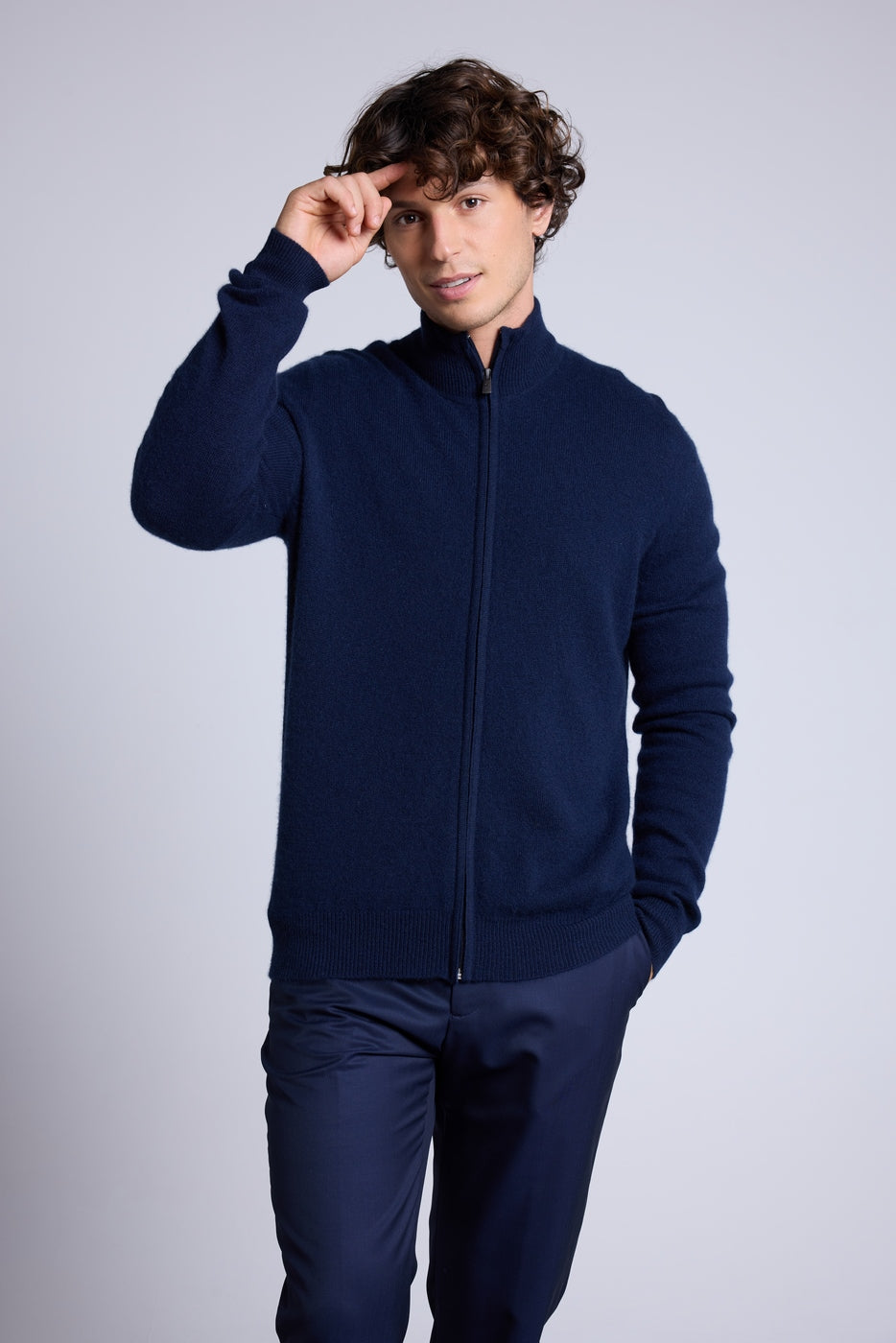 Cárdigan con cremallera y cuello alto Leo - Azul marino - Hombre