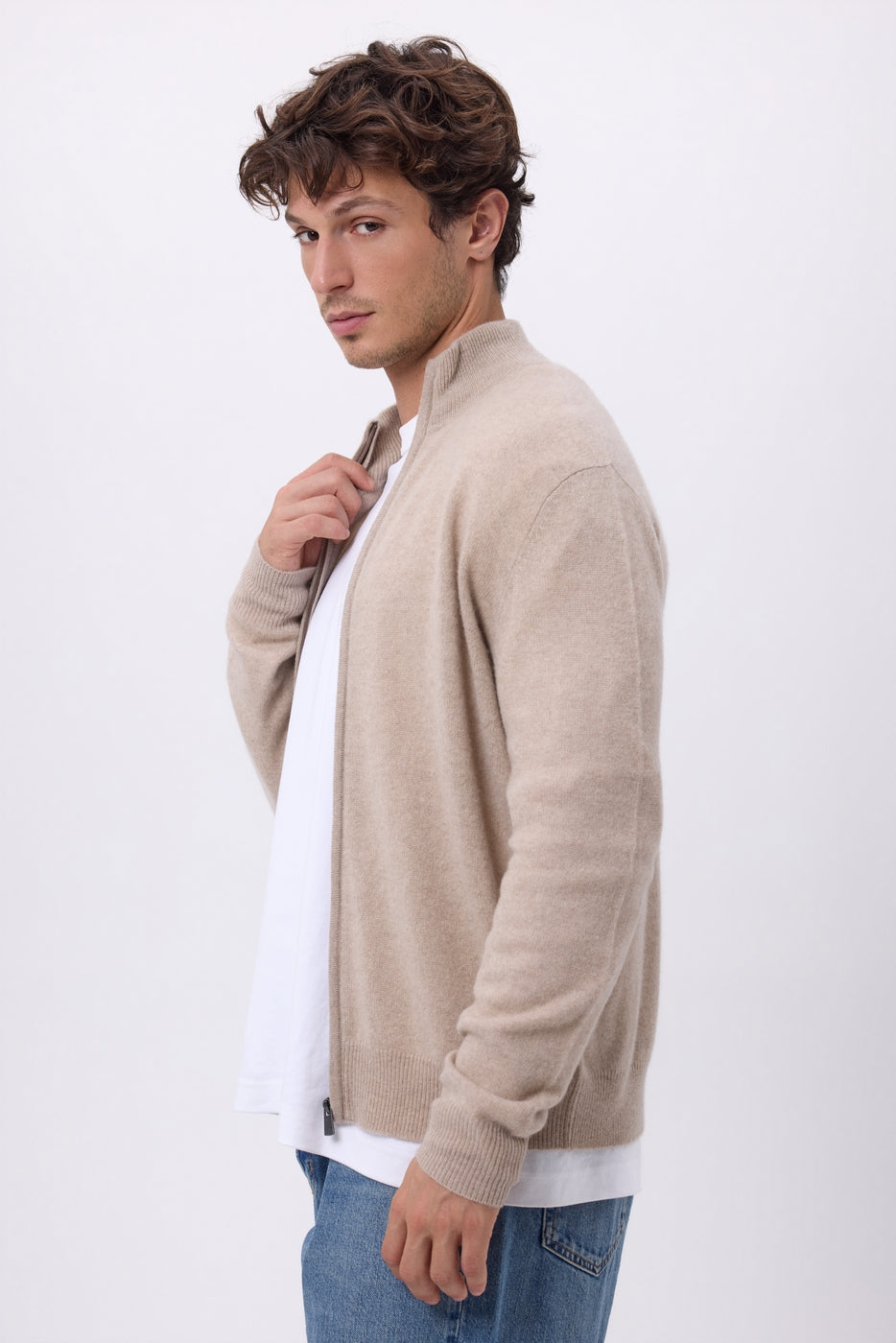 Chaleco con cremallera y cuello alto Leo - Beige claro - Hombre