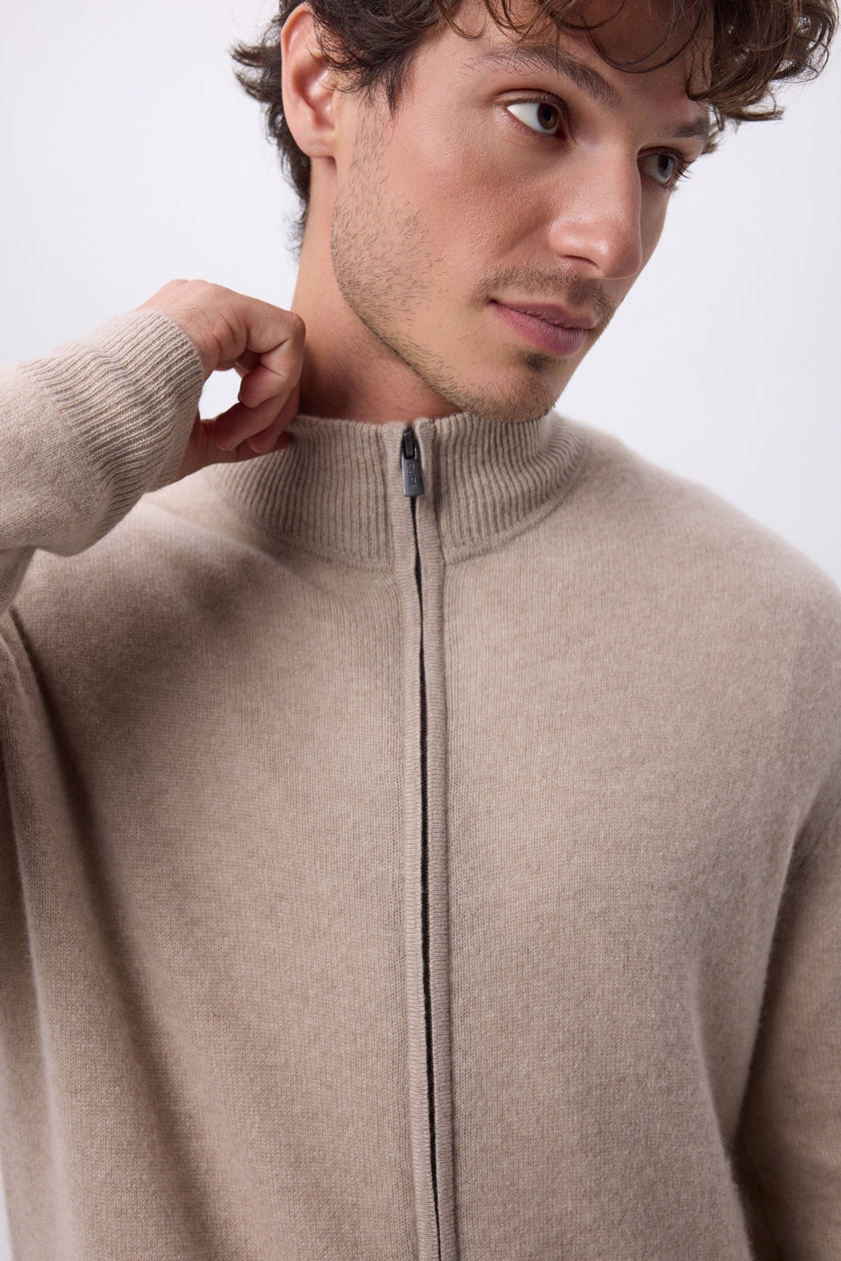 Chaleco con cremallera y cuello alto Leo - Beige claro - Hombre