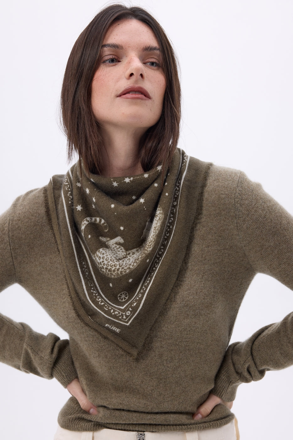 Small Leo Bandana - Mottled Khaki White - Women