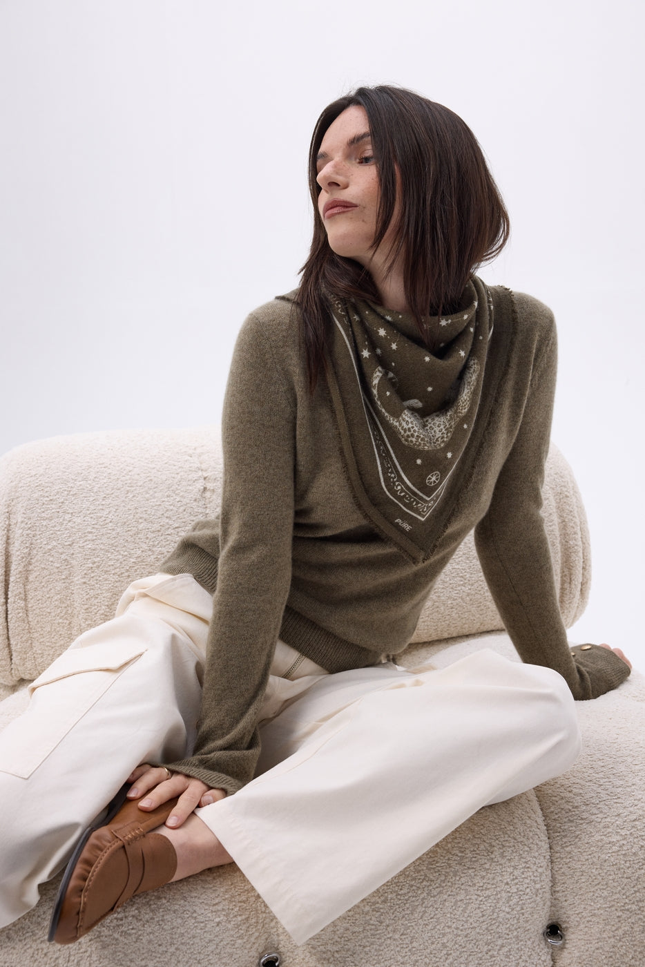 Small Leo Bandana - Mottled Khaki White - Women