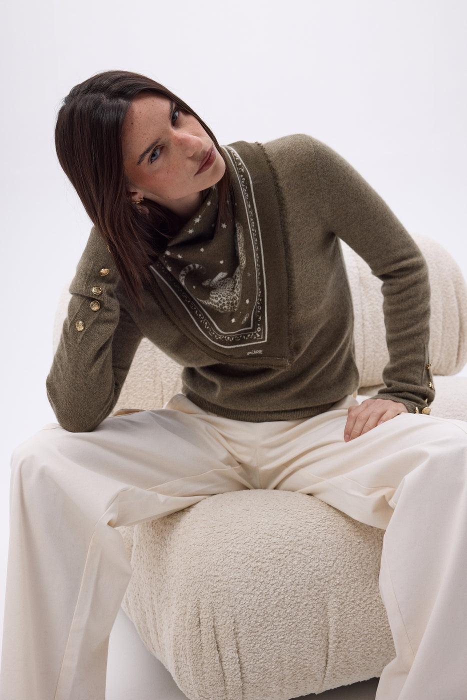 Small Leo Bandana - Mottled Khaki White - Women