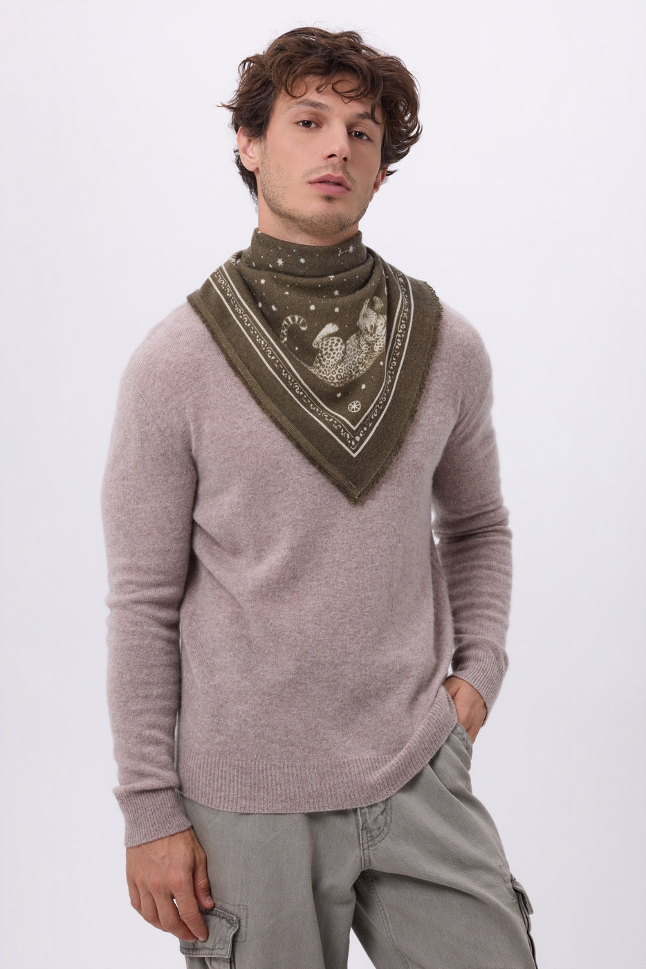 Petit Bandana Leo - Khaki Chine Blanc - Homme