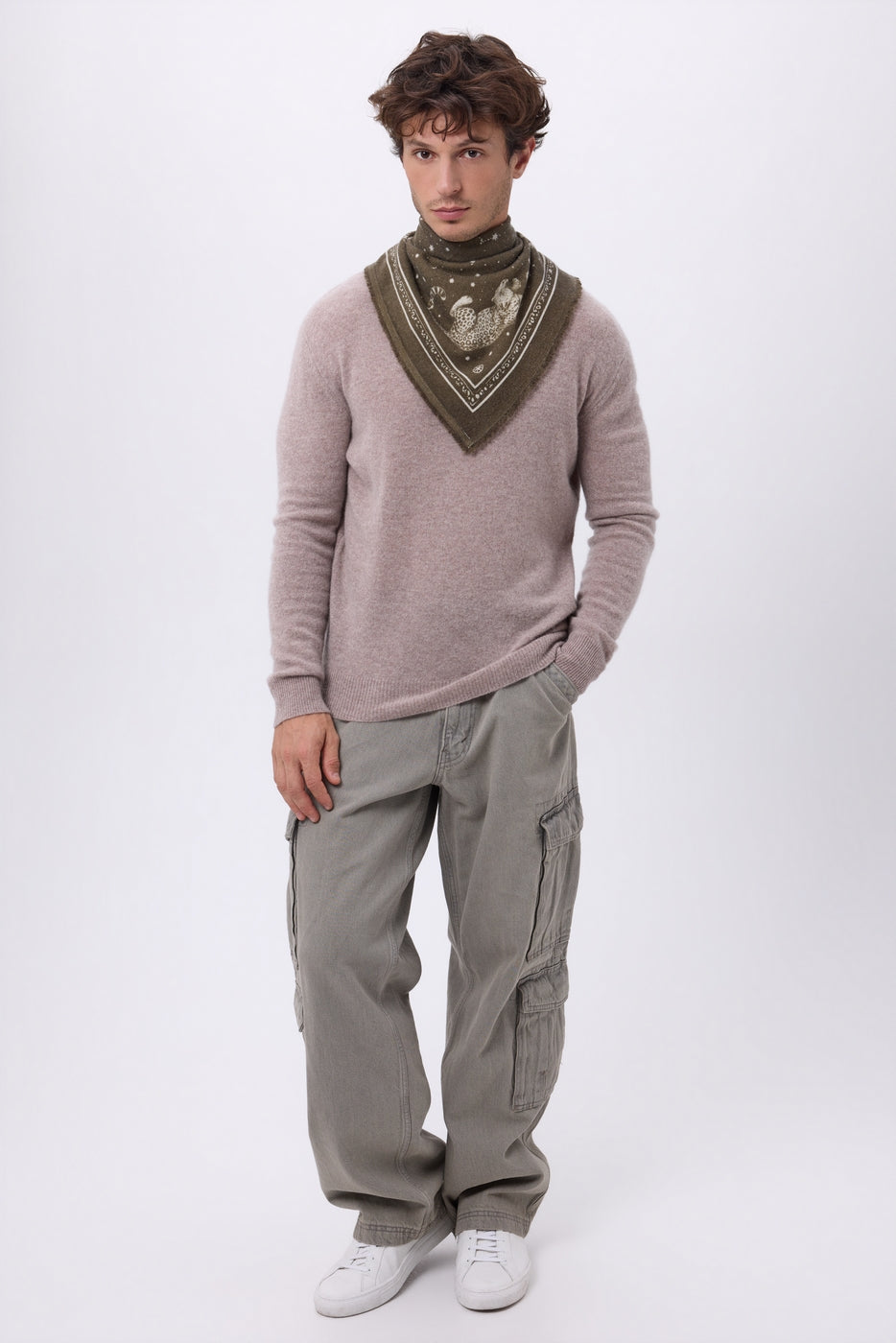 Petit Bandana Leo - Khaki Chine Blanc - Homme