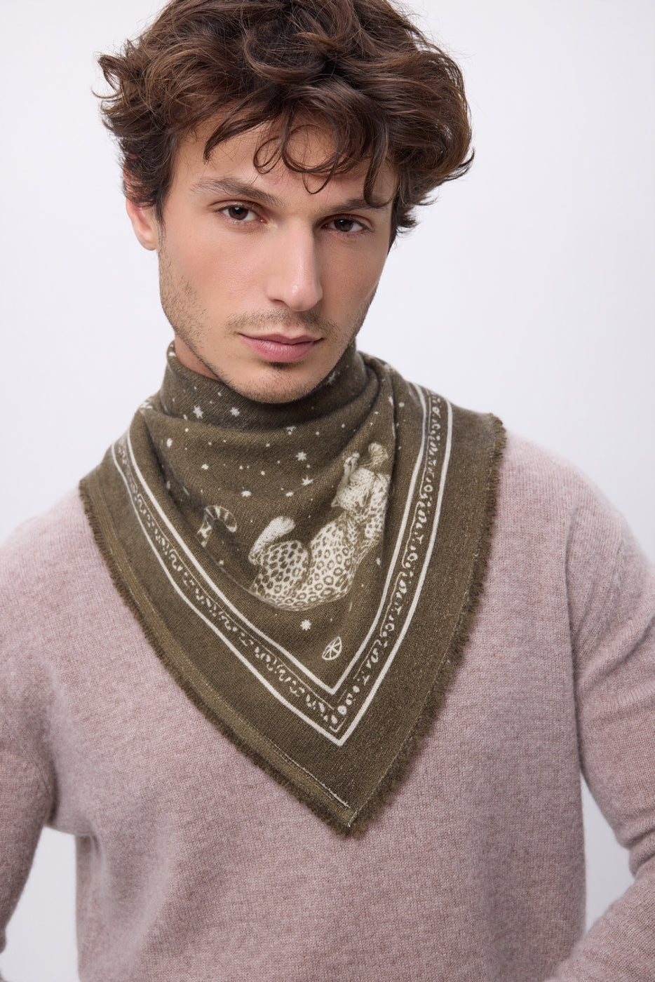 Petit Bandana Leo - Khaki Chine Blanc - Homme