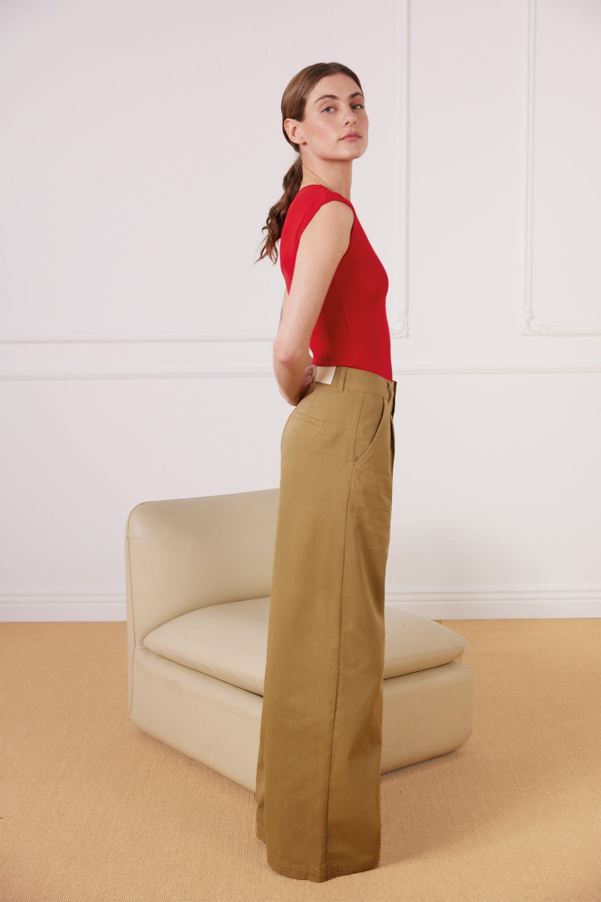 Pantalon À Pinces Beige Foncé
