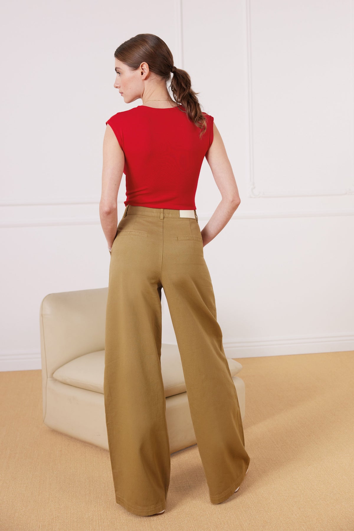 Pantalon À Pinces Beige Foncé