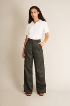Pantalón De Pinzas Ligero Verde Mujer
