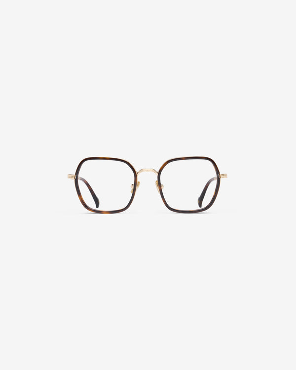 Anteojos Vel Ecaille: montura hexagonal de acetato y metal, vista frontal