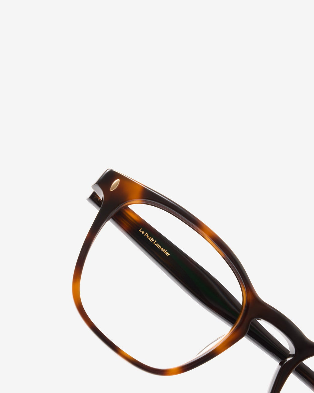 Anteojos Jay Ecaille: montura rectangular de acetato, vista de tres cuartos