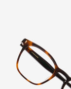 Anteojos Jay Ecaille: montura rectangular de acetato, vista de tres cuartos
