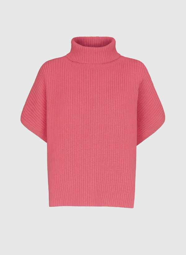 An'ge – Pull Lepony Corail, pull rose en maille côtelée à col roulé et manches courtes