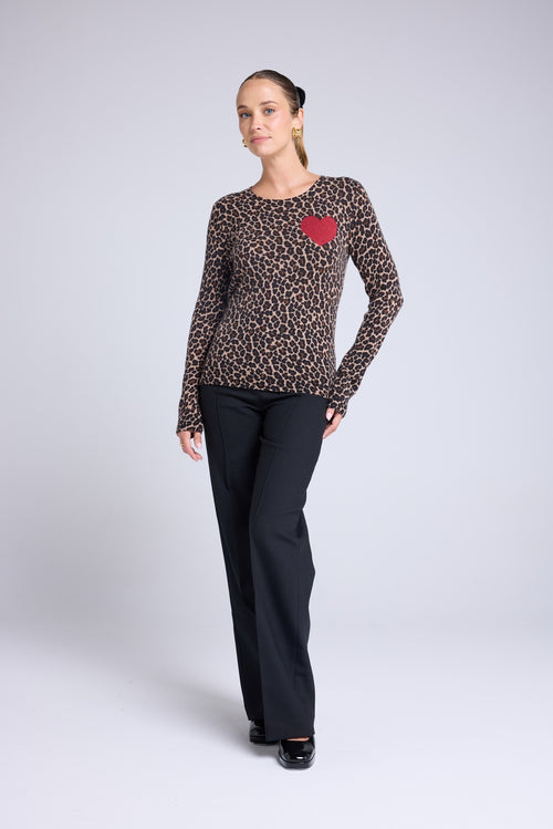 Pull Col Rond Print Leopard Cœur Rouge Letizia - Leopard Beige Rouge