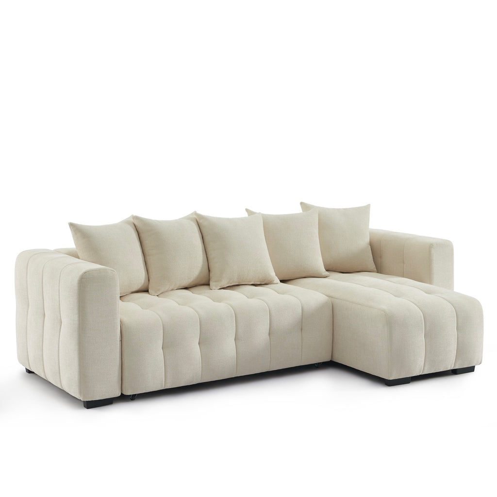 Levia - Divano angolare trasformabile e reversibile a 4 posti - Tessuto beige