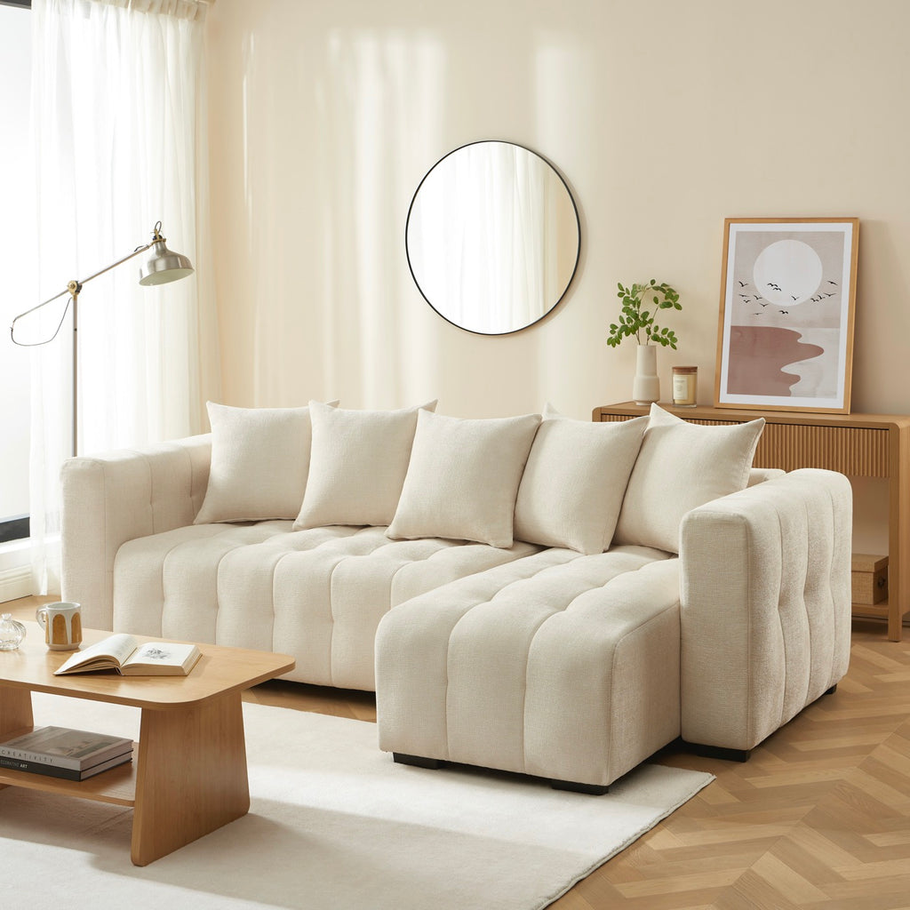 Levia - Divano angolare trasformabile e reversibile a 4 posti - Tessuto beige