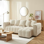 Levia - Divano angolare trasformabile e reversibile a 4 posti - Tessuto beige
