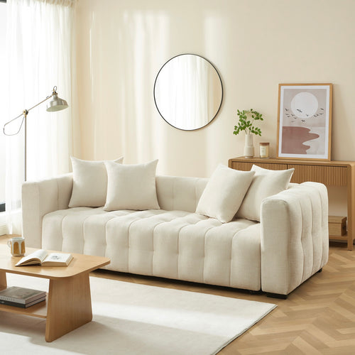 Levia - Sofá Recto Convertible 3 Plazas - Tela Beige