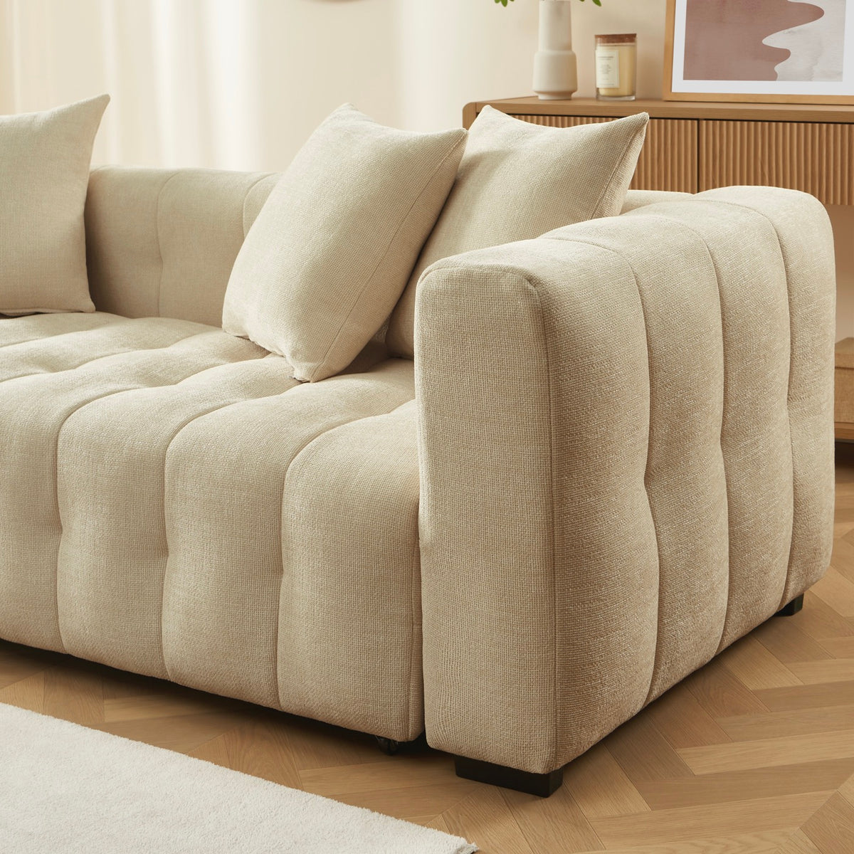 Levia – Gerades 3-Sitzer-Schlafsofa – Stoff Taupe