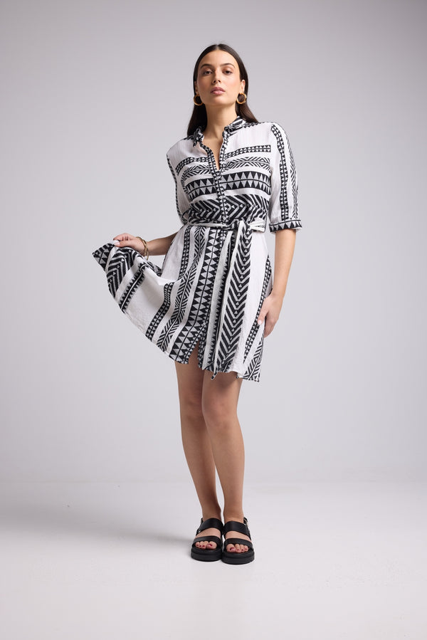 Vestido Corto - Leya Corto - Blanco Negro
