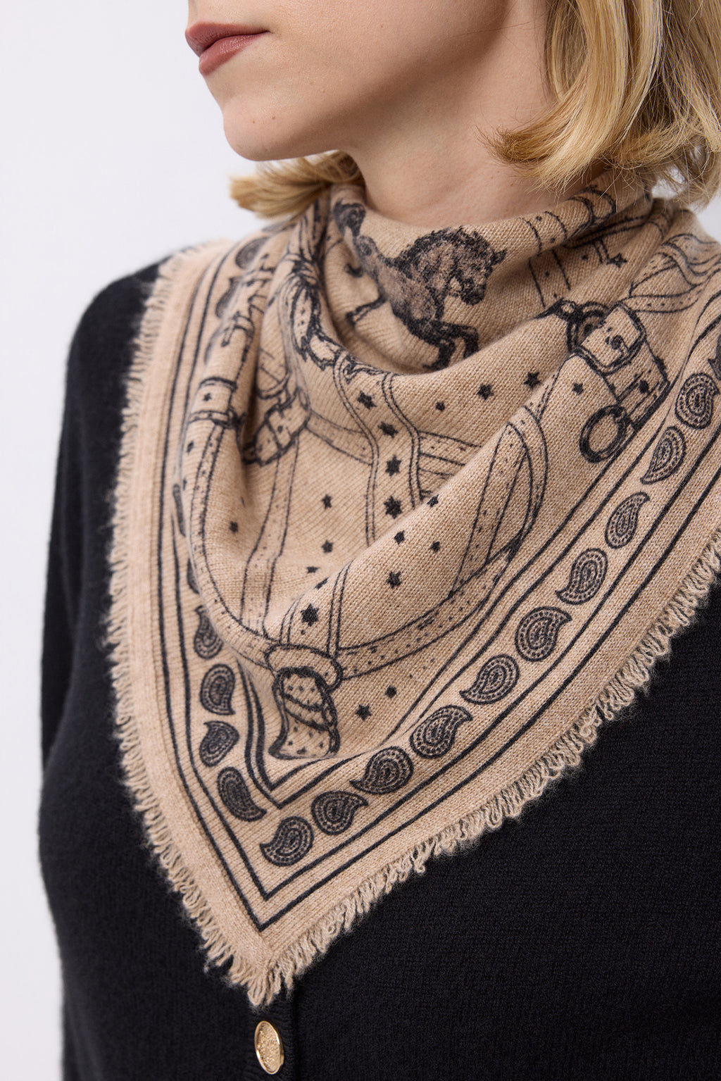 Petit Bandana Le Harnais - Beige Crème Noir - Femme