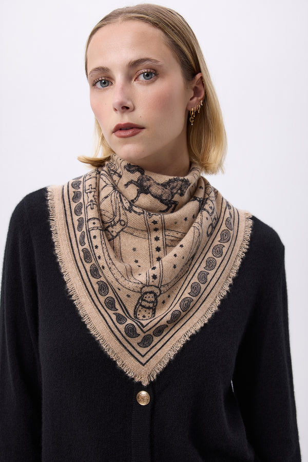 Petit Bandana Le Harnais - Beige Crème Noir - Femme