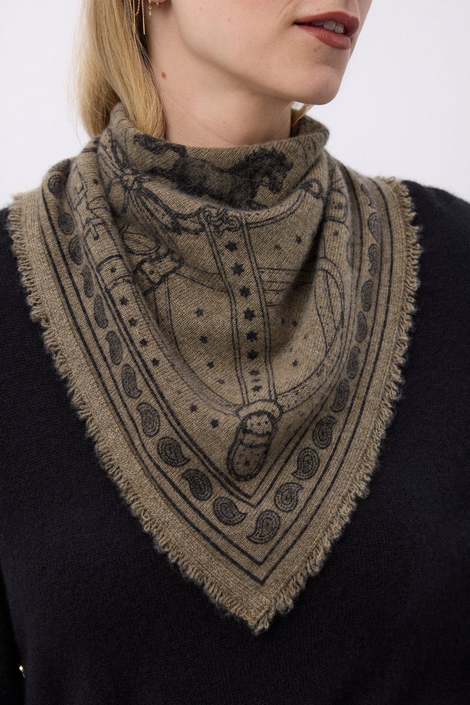 Petit Bandana Le Harnais - Vert Khaki Noir - Femme