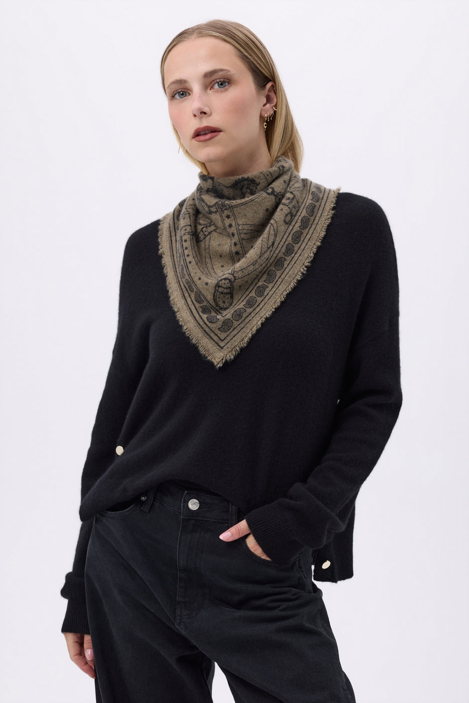 Petit Bandana Le Harnais - Vert Khaki Noir - Femme