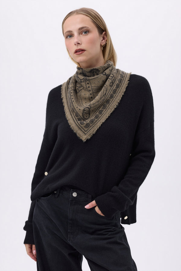 Petit Bandana Le Harnais - Vert Khaki Noir - Femme