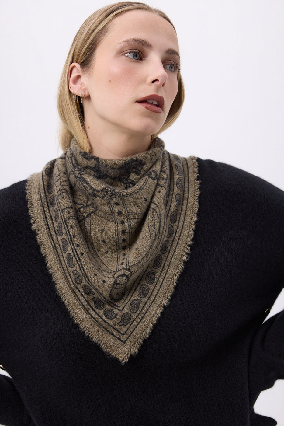 Petit Bandana Le Harnais - Vert Khaki Noir - Femme