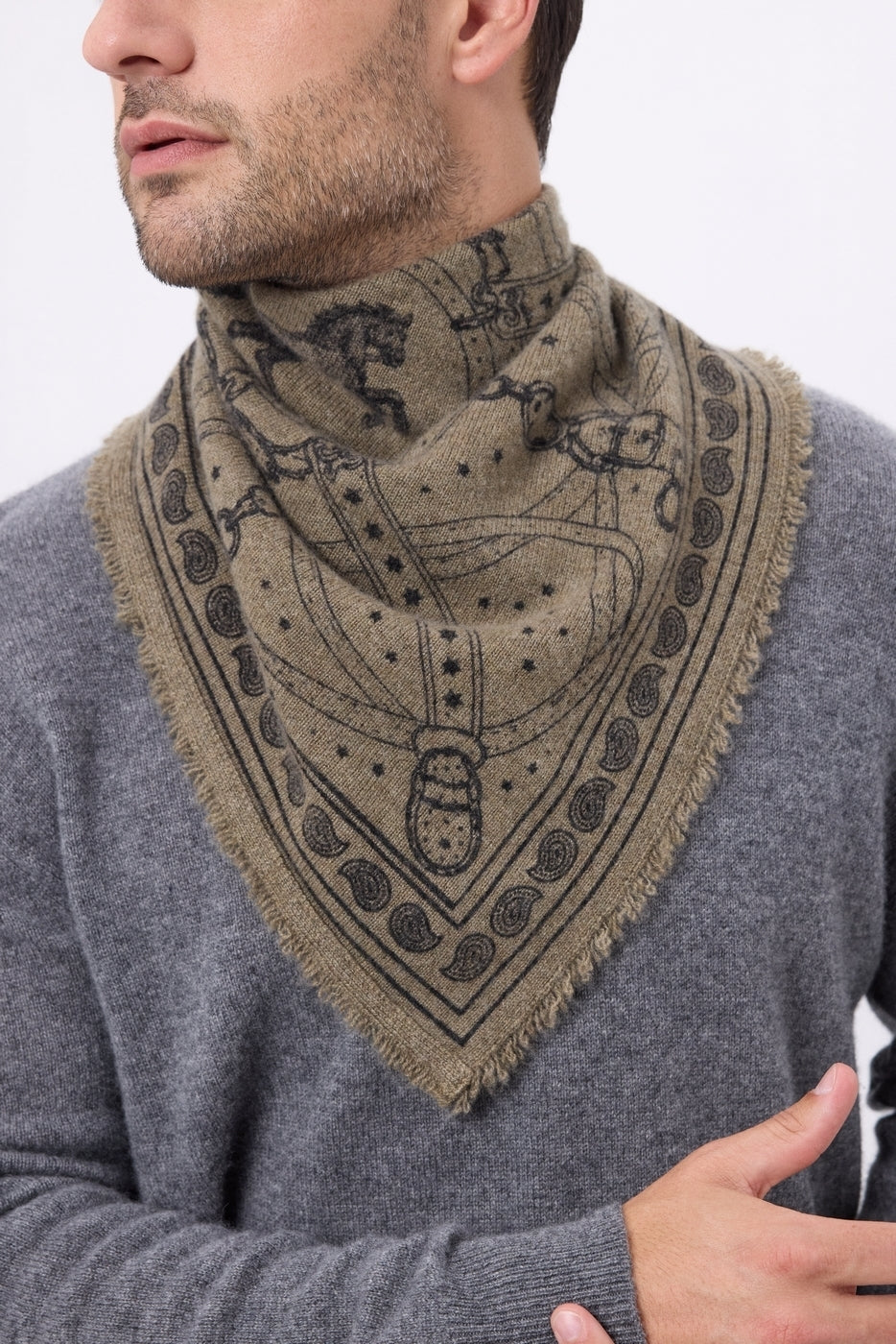 Petit Bandana Le Harnais - Vert Khaki Noir - Homme