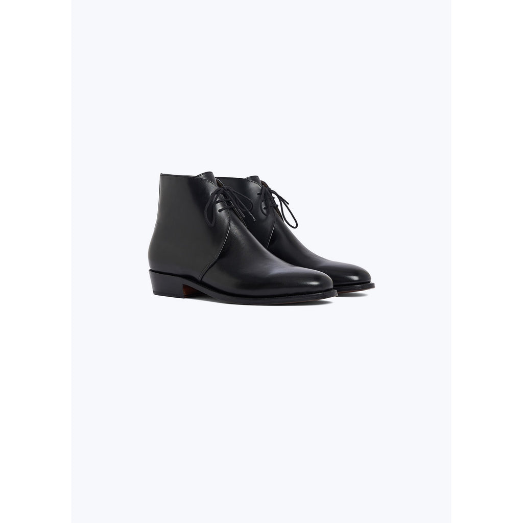 Lace-up Leather Ankle Boots - Black